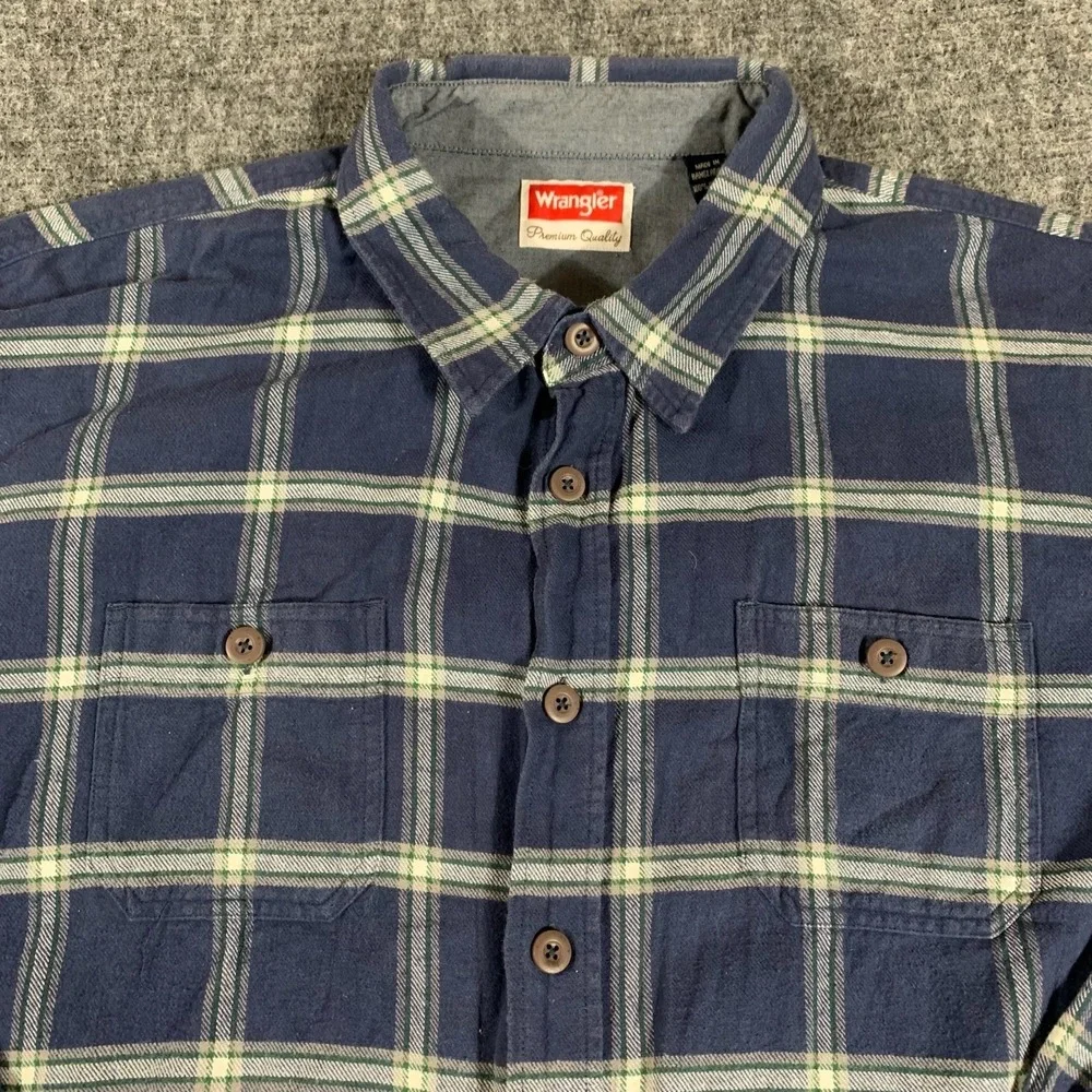 Wrangler Shirt‎ Mens 3XL Blue White Plaid Button Up Outdoors Grunge Heavyweight